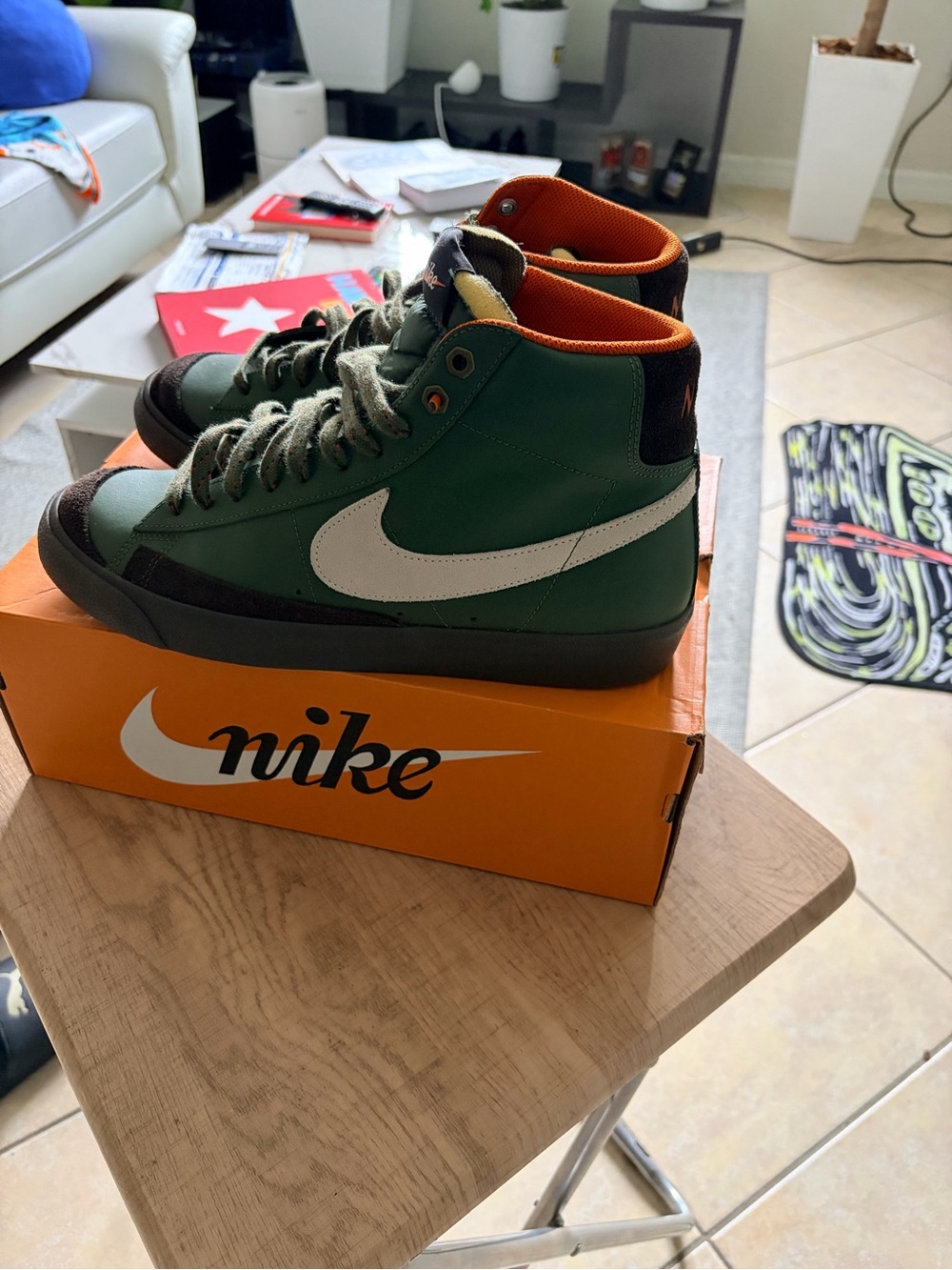 Nike Kids Mid-Top Sneakers in Green, Orange and White